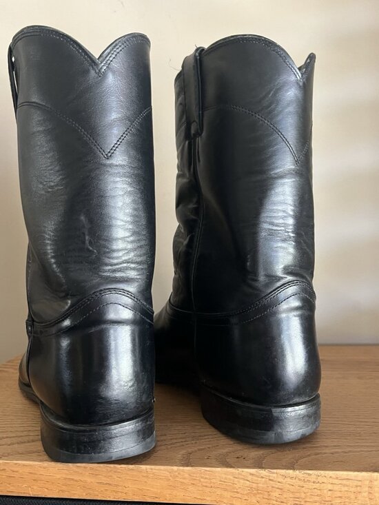 Justin Mens Size 13D Black Leather Vintage Western Roper Boot 3133 Made in USA main image 5